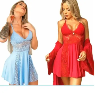 Kit 02 Camisola Sensual Bonita Rendada Em Microfibra Cruzada Nas Costas
