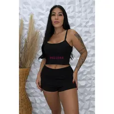 KIT Com 2 Pijama Verão Baby Doll Cropped Virginia Luxo Feminino Ondinha Alcinha