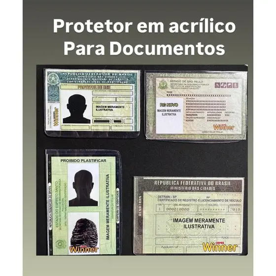 PROTETOR EM ACRÍLICO PARA DOCUMENTOS/CNH/RG/DOCUMENTO DE CARRO/RESITENTE/DURAVÉL/ENVIO IMEDIATO