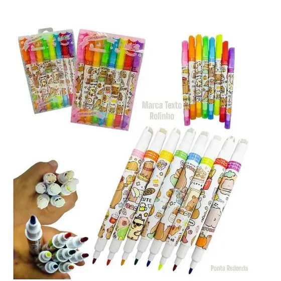Marca texto Capivara 2 em 1 – Caneta marca texto + Carimbo Roller