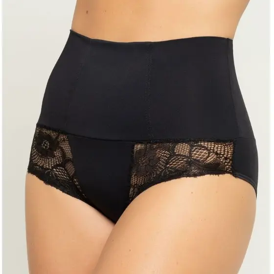 Calcinha Cintura Alta Reforçada em Microfibra Com Renda Feminino Adulto Cos Alto
