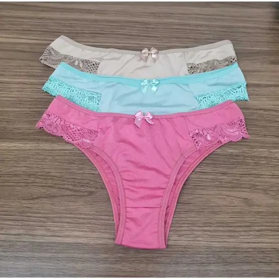 Kit Com 3 ou 5 Calcinhas Confortáveis Feminina Adulto Com Renda Tanga Algodão