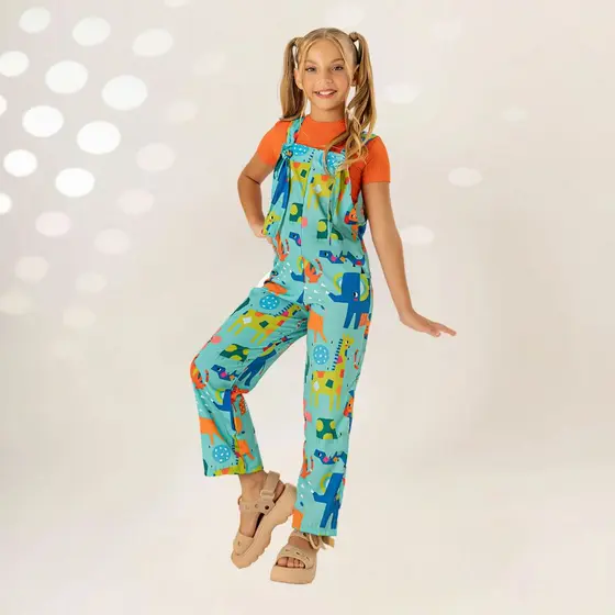 MACACAO INFANTIL MENINA LONGO PANTACOURT BLUSINHA ELEGANTE ESTAMPADO COLORIDO MODA FESTA CONJUNTO