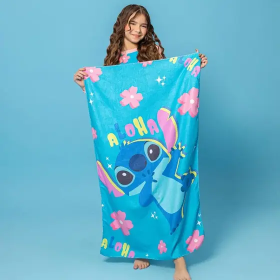 Toalha Banho Estampada Stitch Lilo Hello Kity Praia Piscina Menino Menina Algodão Infantil Azul Rosa