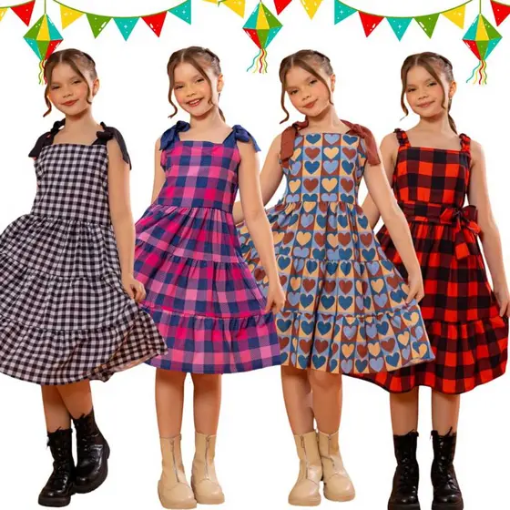 Vestido Juvenil 3 Marias Feminino Rodado Menina Blogueirinha Midi com Laço Alças Ajustáveis Verão