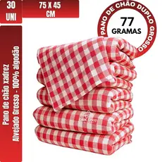 Kit Pano de Chão Xadrez Vermelho 75x45cm 100% Algodão Saco Duplo Costurado Limpeza Geral