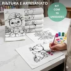 Kit 10 Pano de Prato Riscado para Pintura em Tecido 60x35cm Branco Algodão Artesanato