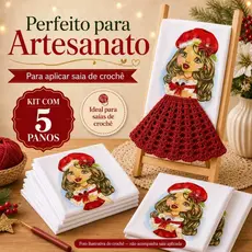 Kit 5 Pano de Prato Boneca Artesã Mamãe Noel 100% Algodão 70x45cm Para Aplicar Saia de Crochê
