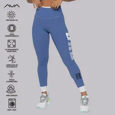 Calça Legging Feminina Alta Performance Suplex Poliamida Azul Com Silk AVA Fitness