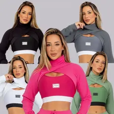 Cropped Moletinho Feminino Moletom Inverno Comfy Manga Longa AVA Fitness