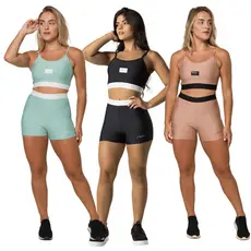Conjunto Feminino Academia Suplex Poliamida Top e Short Com Elástico No Cós AVA Fitness