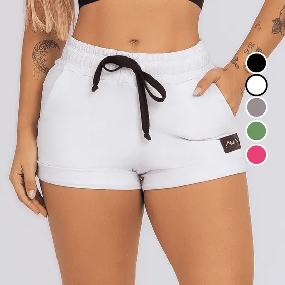 Short Moletinho Com Cadarço e Etiqueta Emborrachada AVA Fitness