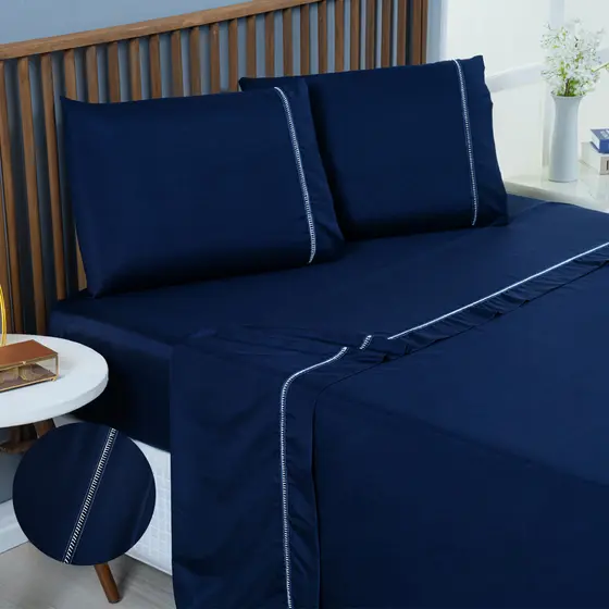 Jogo de Lençol Casal Cama Queen 4 Peças 400 Fios - Micro Percal Ponto Palito
