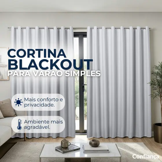 Cortina Blackout  3 Metros Corta Luz Modelo para Varão/Ilhós
