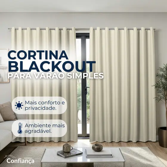 Cortina Blackout de Tecido 4 metros - Veda Luz - Modelo para Varão/Ilhós