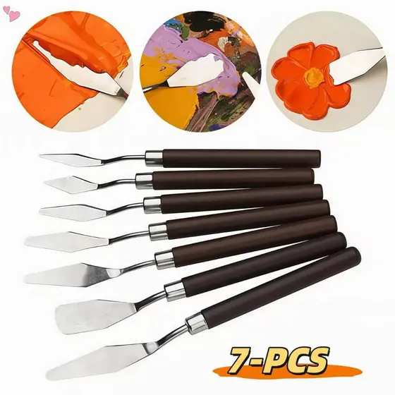 7Pcs Conjunto Faca Para Pintura A Óleo De Arte Em Aço Inoxidável Ferramentas De Desenho De Espátula Artista Bolos