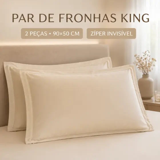 Par Fronhas King 90x50 Micropercal 200 Fios C/ Zíper Invisível Toque Macio Premium