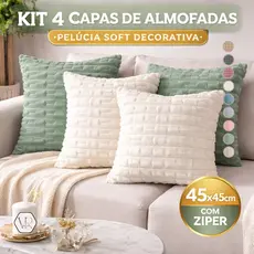 Kit 4 Capas de Almofadas 45cm x 45cm Aveludadas em Pelucia Soft Decorativa com Ziper