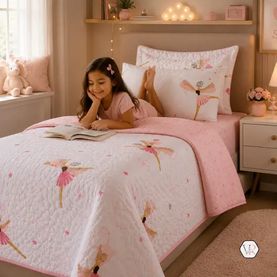 Kit 5 Peças Cobre Leito Infantil + Roupa de Cama Solteiro 3pçs kids Bailarina Menina