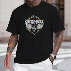Blusa Masculina Manga Curta com Estampa de Guitarra Camiseta de Rock in Roll  T-shirt Promoção