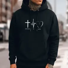 Moletom Blusa Masculins de Frio Estampa Jesus Gospel Casaco Flanelado de Algodão Bolso Canguru com Touca