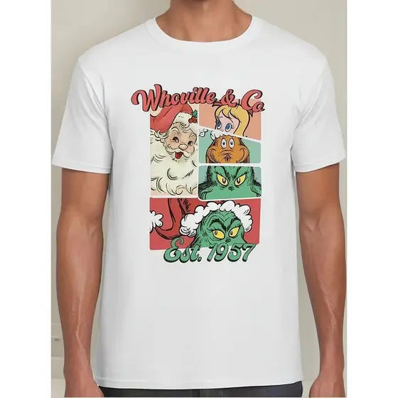 Camiseta Grinch Retro Blusa Branca Unissex 100% algodão Varias cores Blusa de Natal The Grinch Camiseta Retro