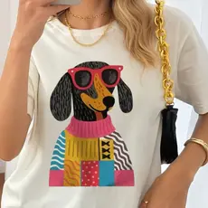 Camiseta Feminina Blusinha Pet Estampa de Cachorro Fofa Camiseta de Cachorro com Óculos Fofo T-shirt Blusa Feminina Rosa