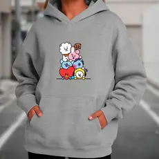 Moletom Feminino Blusa de Frio Estampa BT21 KPOP Bolso Canguru Touca Capuz Promoção Inverno