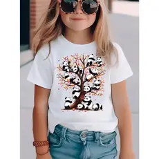 Camiseta Infantil Blusa Branca para Meninas com estampa de Pandinhas Camiseta Meninas