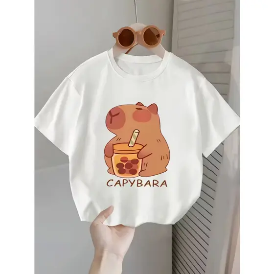 Camiseta Capivara Blusa Infantil Estampa de Capybara Blusinhas para Meninas com estampas Fofas Moda Infantil