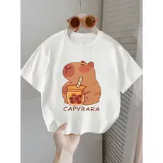 Camiseta Capivara Blusa Infantil Estampa de Capybara Blusinhas para Meninas com estampas Fofas Moda Infantil