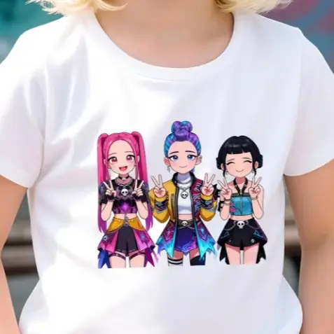 Camiseta T-shirt Infantil Blusa Feminina Camiseta Guerreiras Do K-pop Camiseta Infantil Huntrix Dorama Kpop