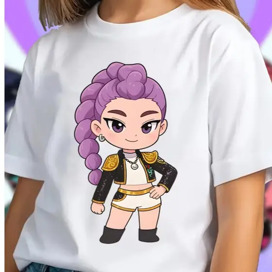 Camiseta Infantil Huntrix Dorama Kpop Blusa Guerreira Camiseta Feminina T-shirt Infantil