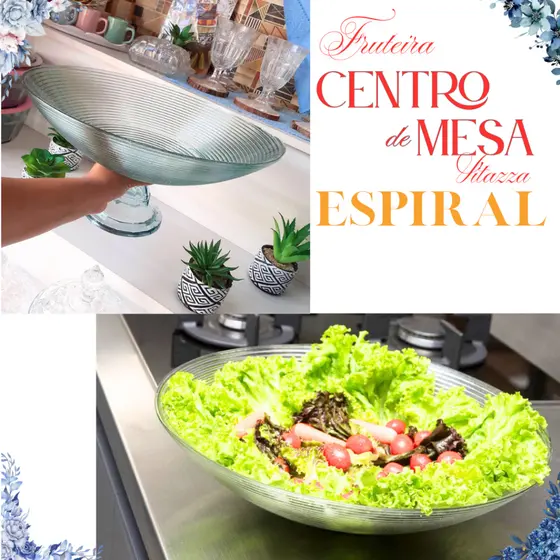 FRUTEIRA CENTRO DE MESA DE VIDRO COM OU SEM PÉ FRUTEIRA ESPIRAL - VIDRO 100% SUSTENTAVEL VITAZZA.