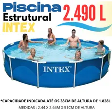 PISCINA INTEX REDONDA DE ESTRUTURA METÁLICA 2.490 LITROS, EM PVC TRIPLO C/ MALHA DE POLIÉSTER.