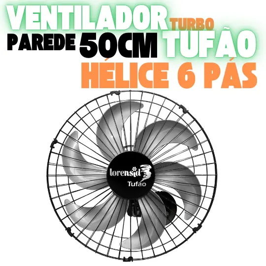 VENTILADOR PAREDE OSCILANTE TURBO TUFÃO 50CM HÉLICE 6 PÁS BIVOLT | GARANTIA 12 MESES | BASE DE AÇO.
