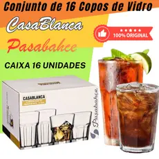 Conjunto de Copos de Vidro Temperado Casablanca Pasabahce – Caixa c/ 16 Unidades (355ml / 415ml)