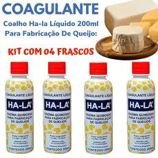 Coalho Líquido Ha-La 200 ml - 04 Frascos de Coagulante para Fabricação de Queijos.