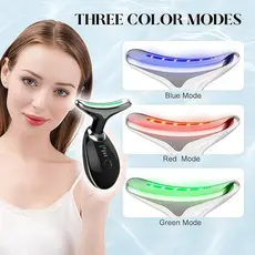 Massageador De Pescoço e Rosto LED  Vermelha/Azul/Verde - Redução Rugas e Estímulo Colágeno Facial