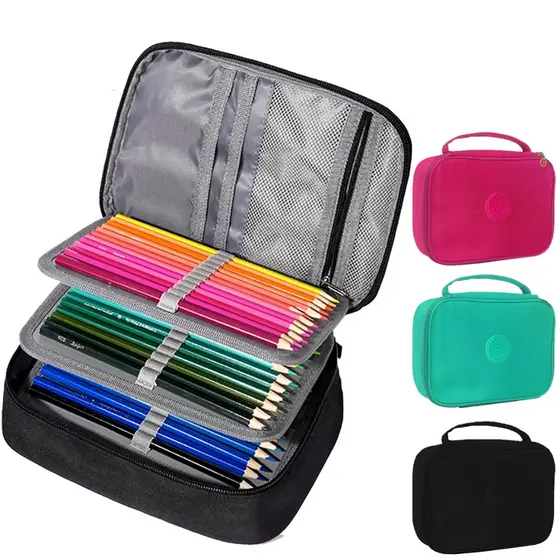 Estojo Bolsa Box Escolar Grande Para 72 Lápis Compartimento com feche de Ziper Unissex