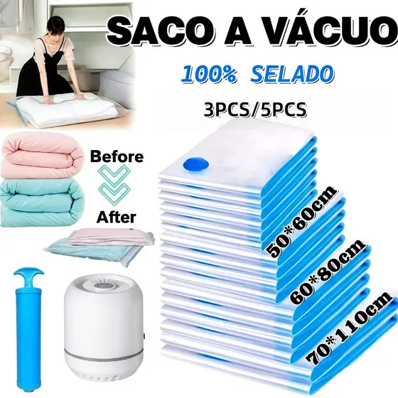 Saco a Vacuo COM ou SEM Bomba Organização de Roupas Mala Viagem Guarda Roupas Edredom Cobertor Vários Tamanhos