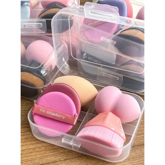 Kit de Maquiagem/Make com 2 Esponjas para Bas, 2 Esponjas para Pó e Um pincel Mágico Hexagonal