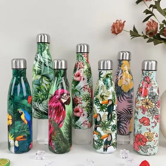 Garrafa Térmica Aço Inox Estampada Floral 500ml Academia Fitness 060
