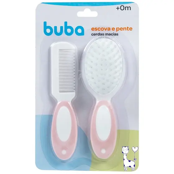 Kit Escova e Pente Buba Rosa – Cerdas Macias | Cuidados Delicados e Seguros para Cabelo de Bebê