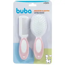 Kit Escova e Pente Buba Rosa – Cerdas Macias | Cuidados Delicados e Seguros para Cabelo de Bebê