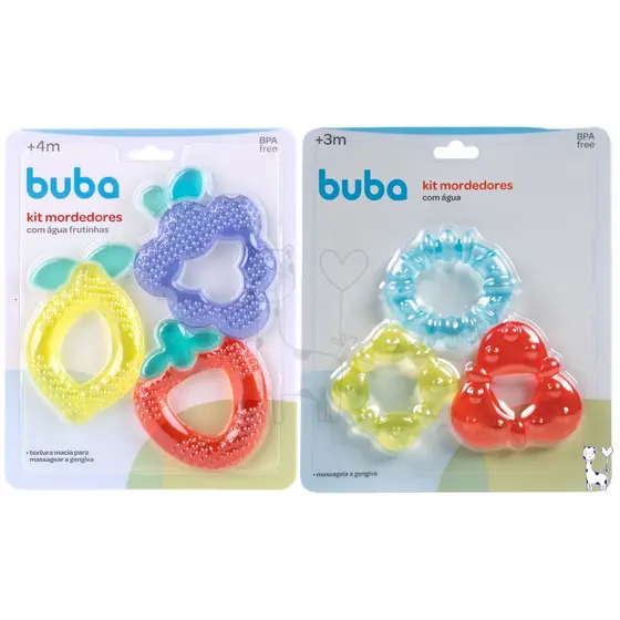 Kit 3 Mordedores Bebê Buba Água Gelada Silicone Alívio Gengiva Dentição BPA Free