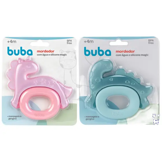 Mordedor Buba Magic Dino Unicórnio Água Gelada Silicone BPA Free Alivia Dentição Bebê