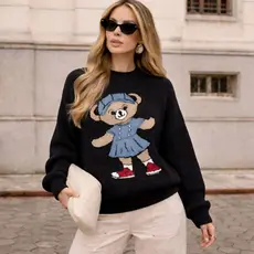Blusa Tricot Ursinho Bear Gola Redonda Fio Mousse Inverno 2026 Quentinha Confortável