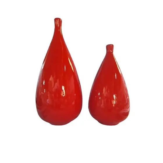Vaso Pino 2 Peças Decoração Casa Centro de Mesa em Cerâmica Vermelho