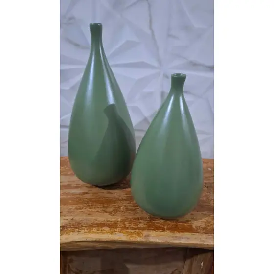 Vaso Pino 2 Peças Decoração Casa Centro de Mesa em Cerâmica Verde Oliva